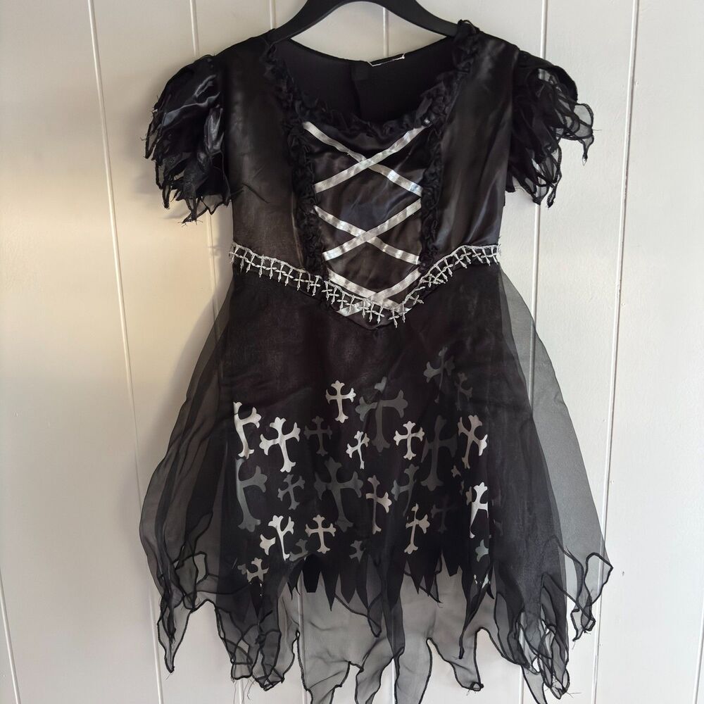 Gothic Black Girls Size 10-12 Halloween Costume Cosplay Dark Angel Dress